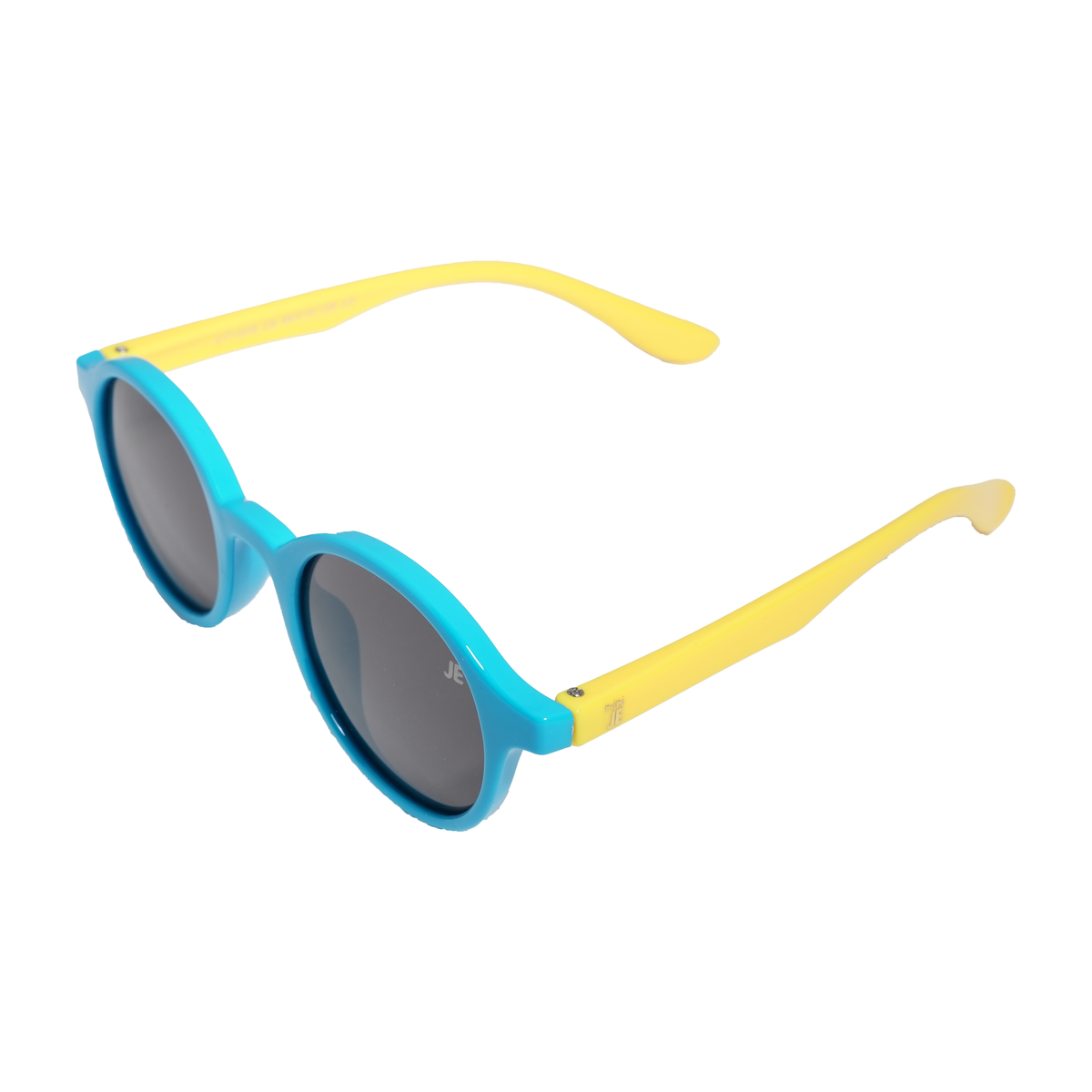 Mini Je Mini Fusion blue and yellow kids polarized sunglasses with UV400 protection, BPA-free unbreakable frame for babies, toddlers, and children.