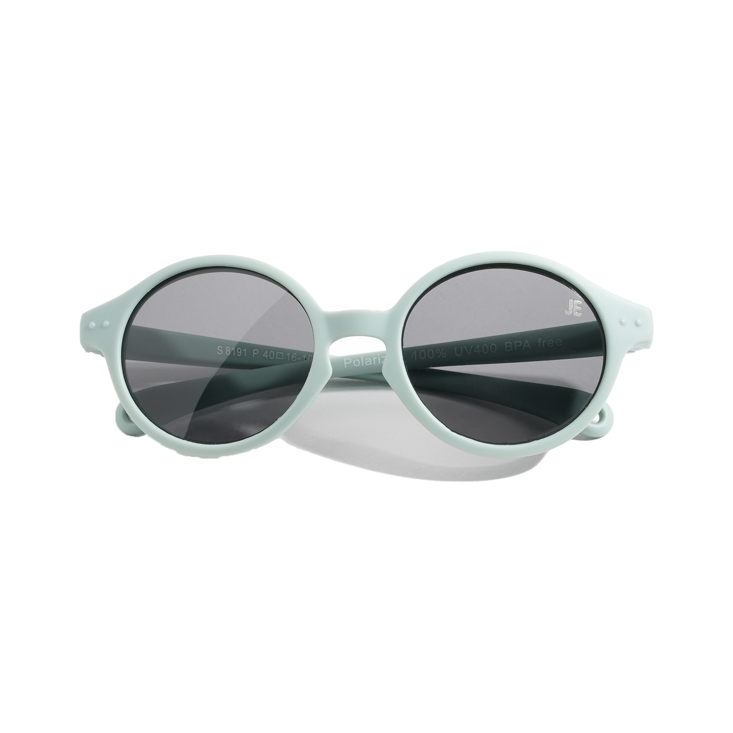 Mini Je Mini Sun blue kids polarized sunglasses with UV400 protection, BPA-free unbreakable frame for babies, toddlers, and children.