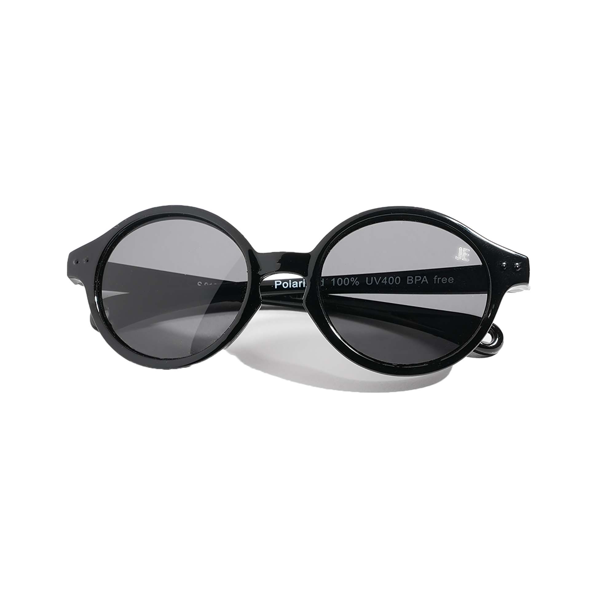 Mini Je Mini Sun black kids polarized sunglasses with UV400 protection, BPA-free unbreakable frame for babies, toddlers, and children.