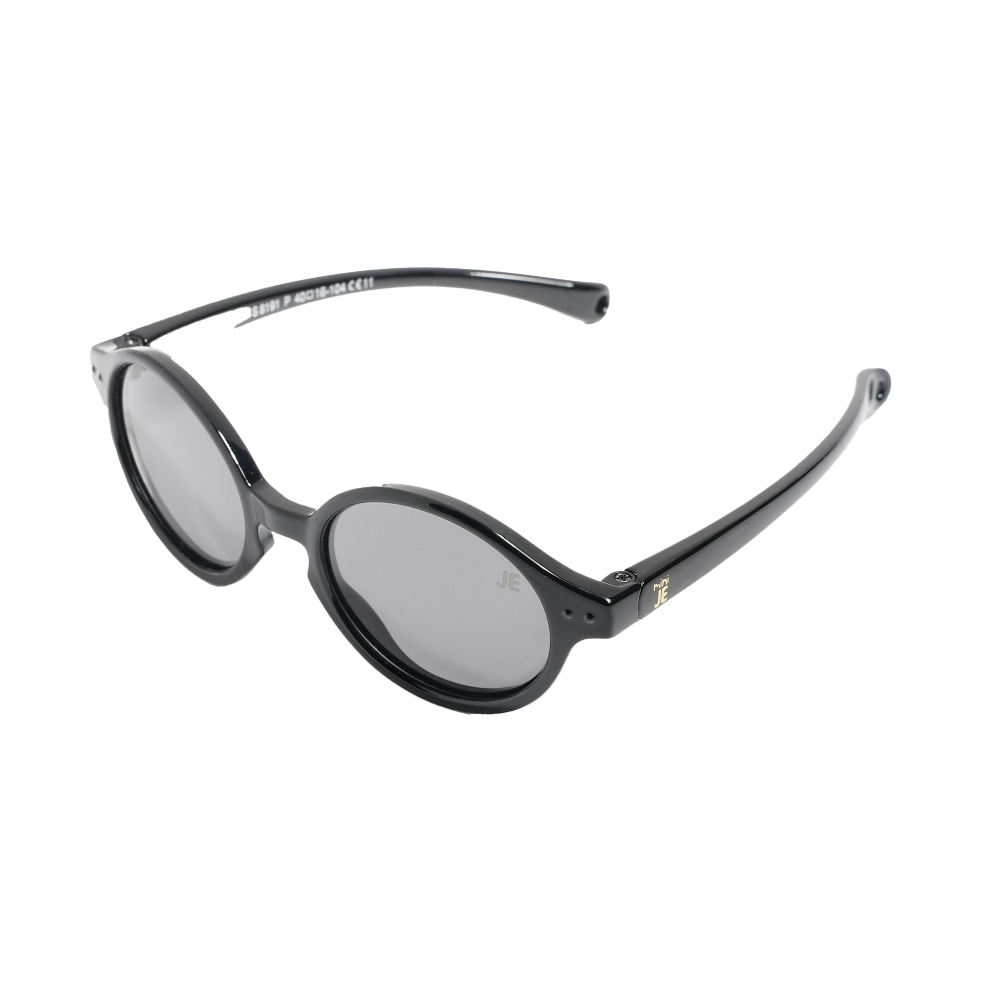 Mini Je Mini Sun black kids polarized sunglasses with UV400 protection, BPA-free unbreakable frame for babies, toddlers, and children.