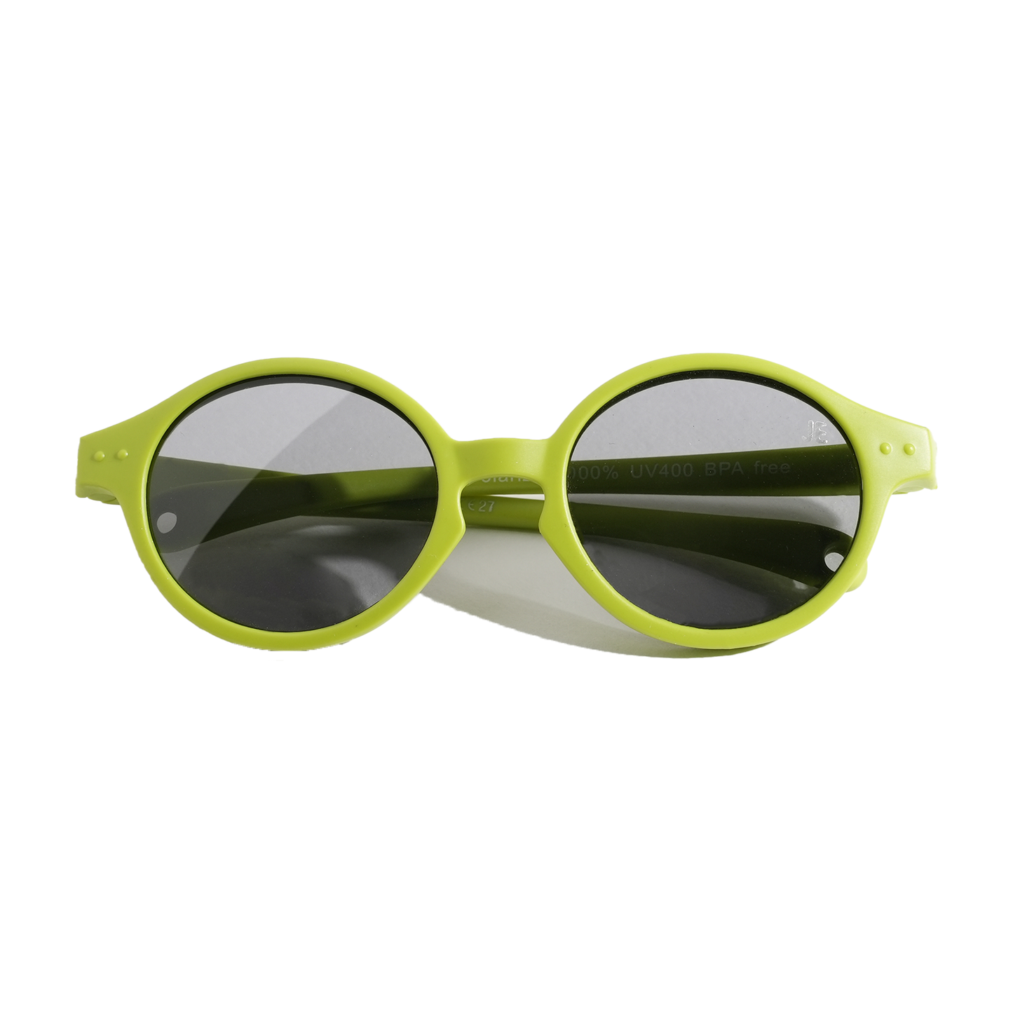 Mini Je Mini Sun green kids polarized sunglasses with UV400 protection, BPA-free unbreakable frame for babies, toddlers, and children.