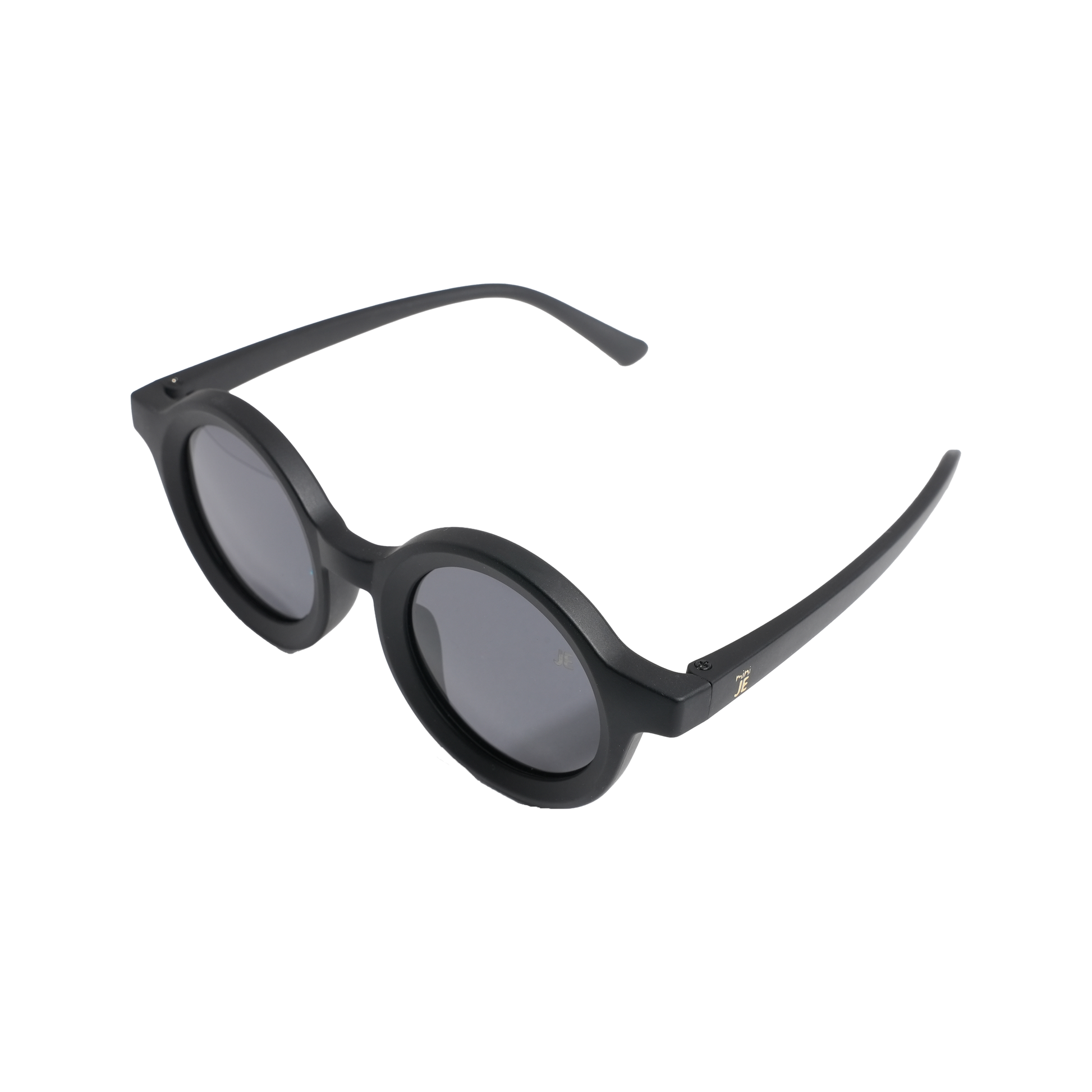 Mini Je kids Moon, round black polarized sunglasses with UV400 protection, BPA-free unbreakable frame for toddlers and children.