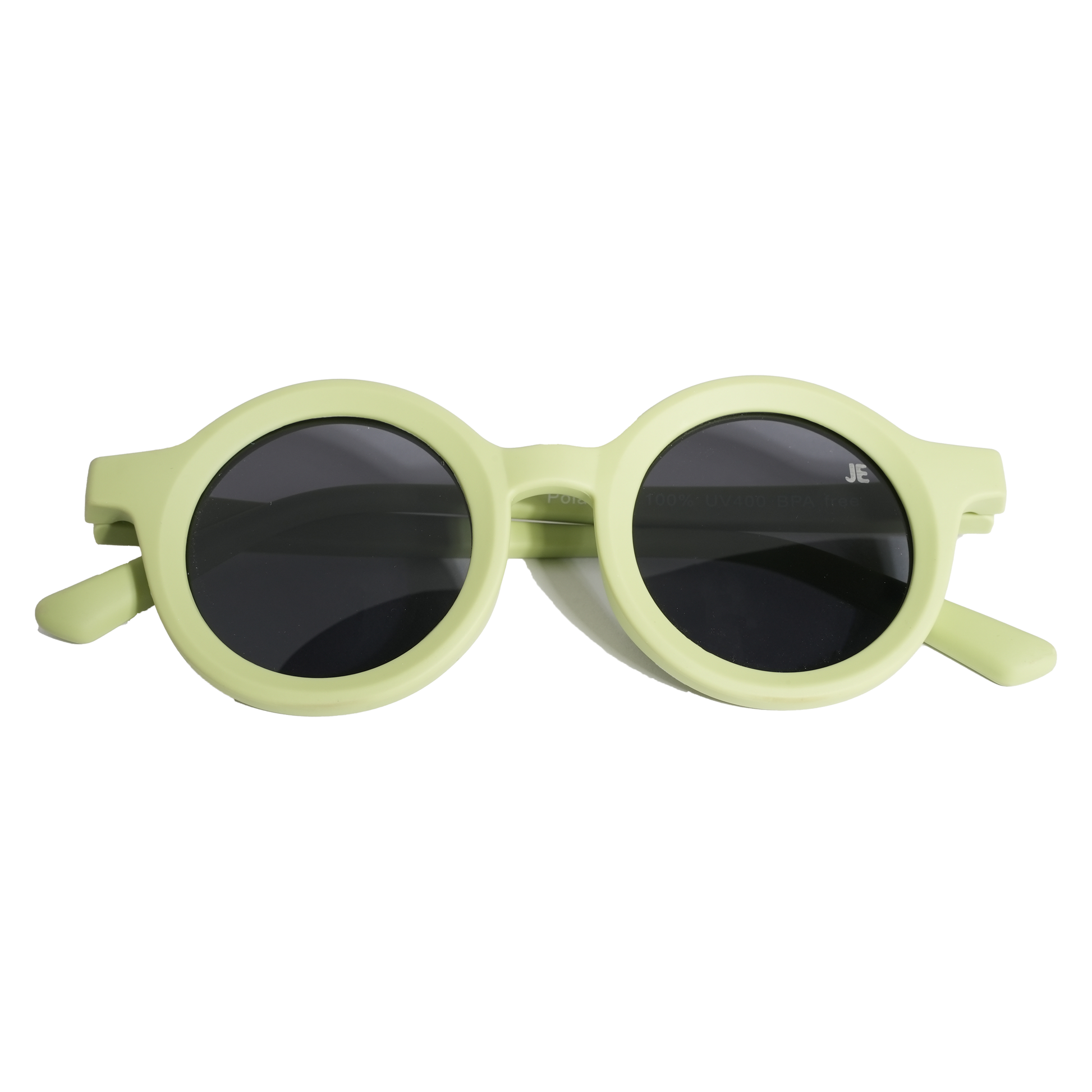 Mini Je kids Moon, round green polarized sunglasses with UV400 protection, BPA-free unbreakable frame for toddlers and children.